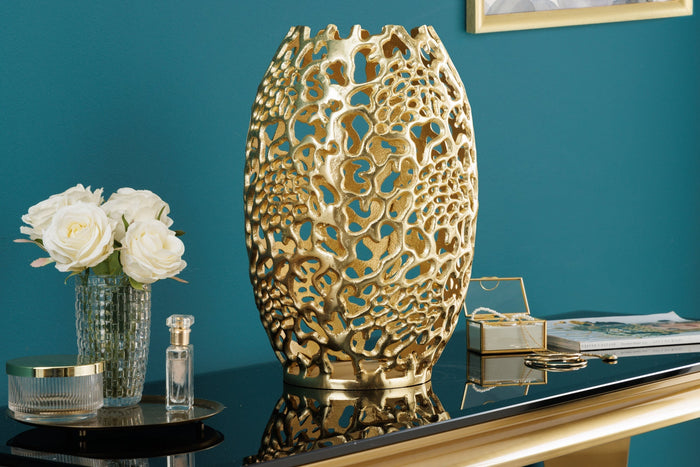 Vase design en filigrane ABSTRACT LEAF or 40cm fait main