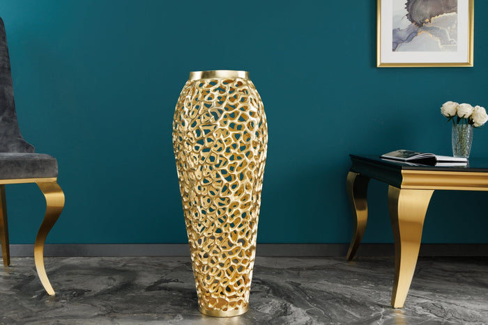 Vase design en filigrane ABSTRACT LEAF or 65cm fait main