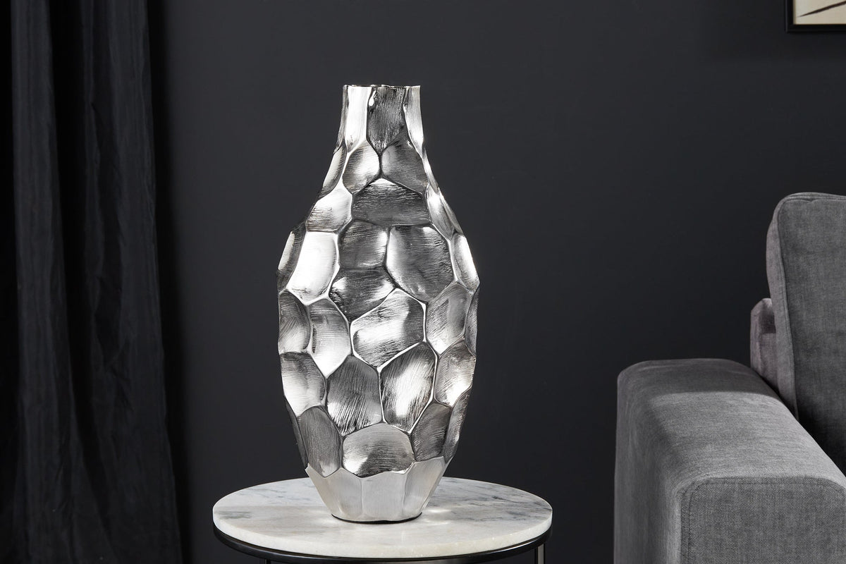 Vase élégant ORGANIC ORIENT 45cm argent martelé design