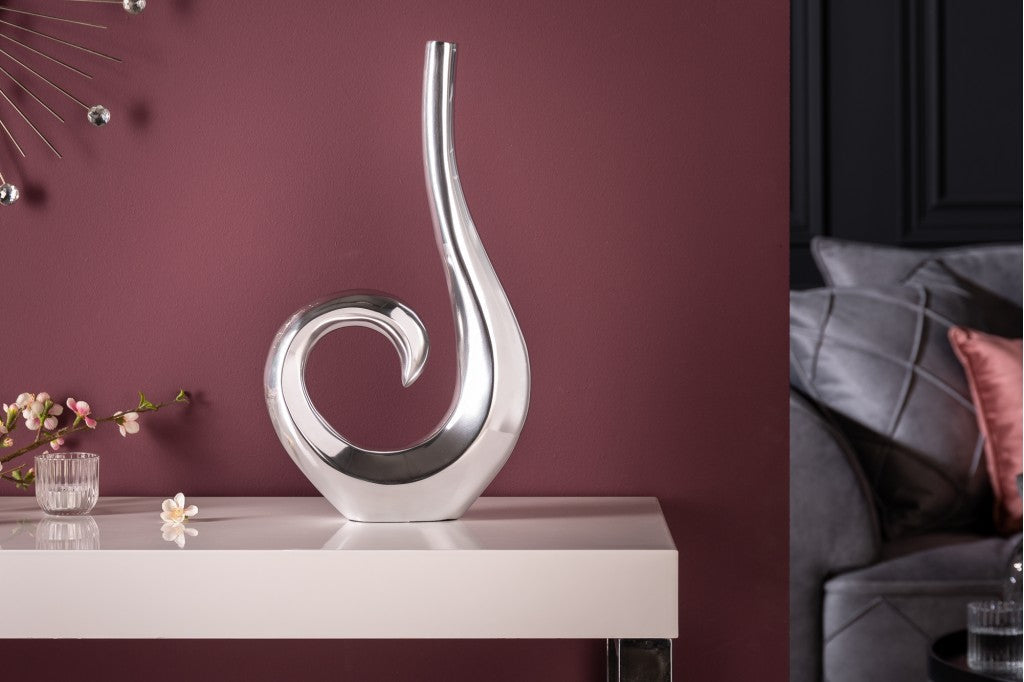 Vase moderne WAVE 47cm décoration aluminium poli argenté