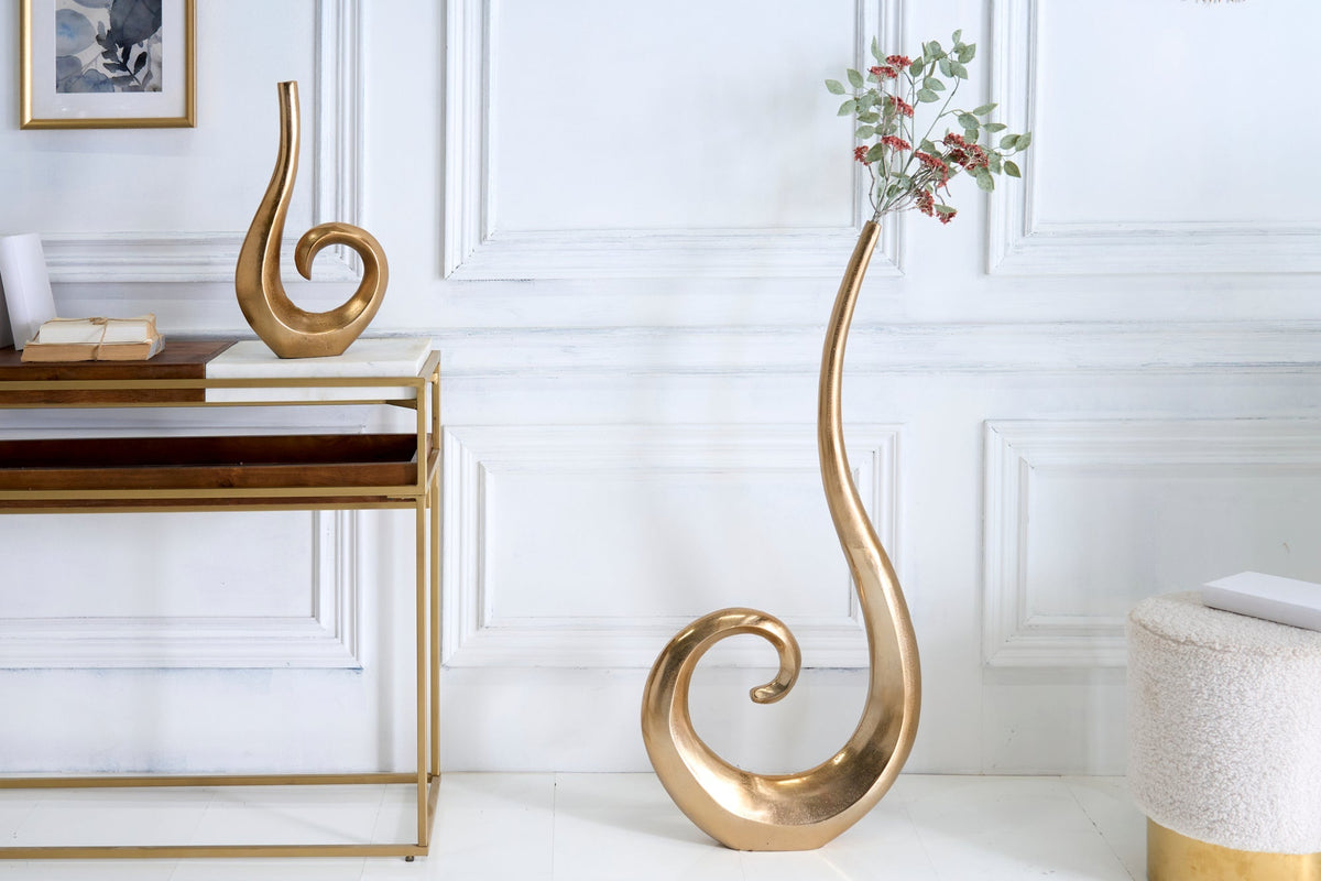 Vase moderne WAVE XL 106cm décoration aluminium doré poli