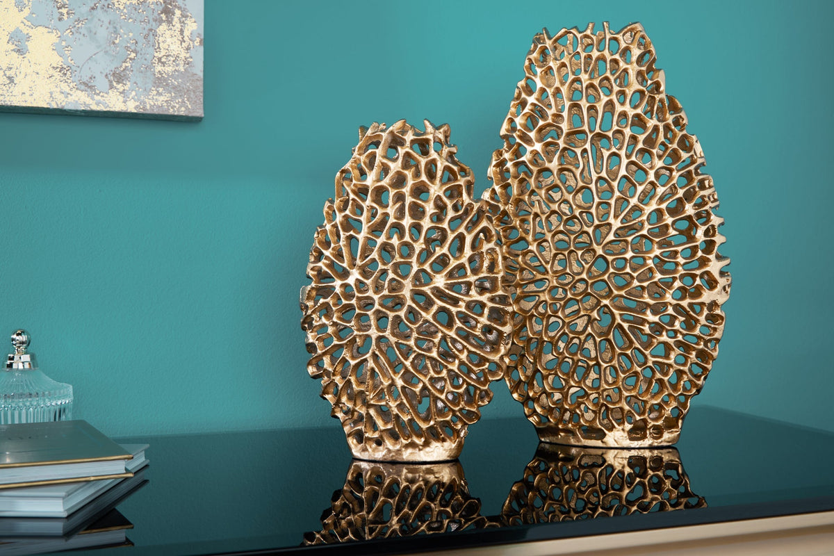 Vases en filigrane lot de 2 FEUILLE ABSTRAITE 40cm or fait main