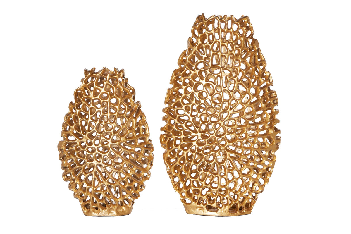 Vases en filigrane lot de 2 FEUILLE ABSTRAITE 40cm or fait main