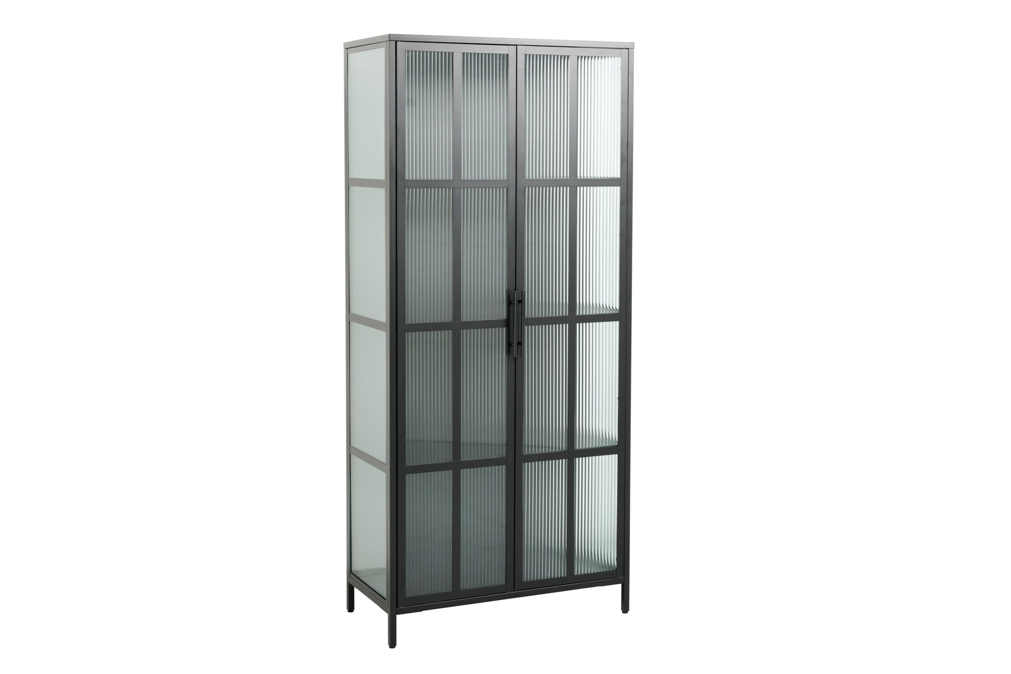 Vitrine industrielle DURA STEEL 180cm buffet en verre nervuré en métal noir