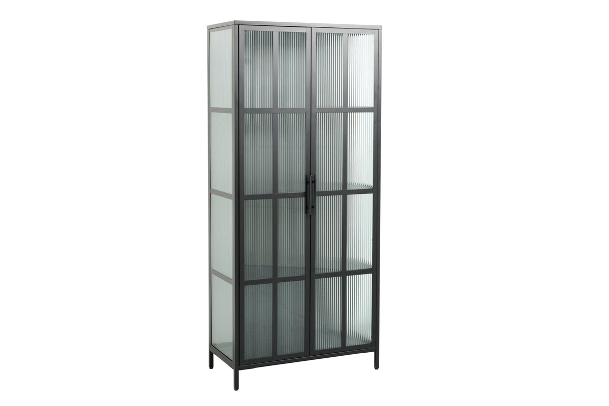 Vitrine industrielle DURA STEEL 180cm buffet en verre nervuré en métal noir