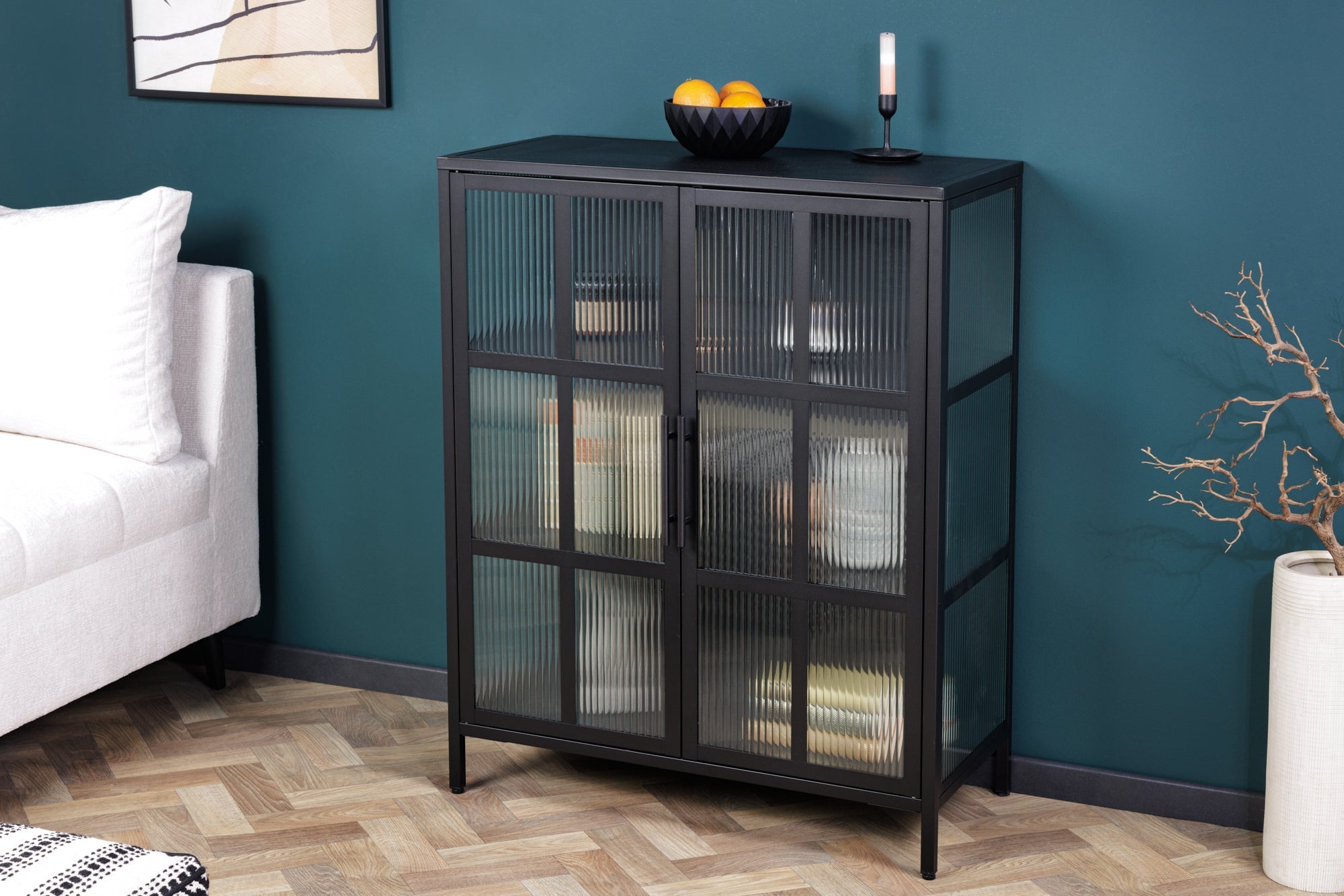 Vitrine industrielle DURA STEEL 80cm métal noir verre nervuré