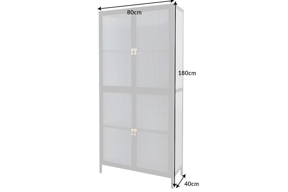 Vitrine moderne AMSTERDAM 180cm meuble haut en verre nervuré noir doré