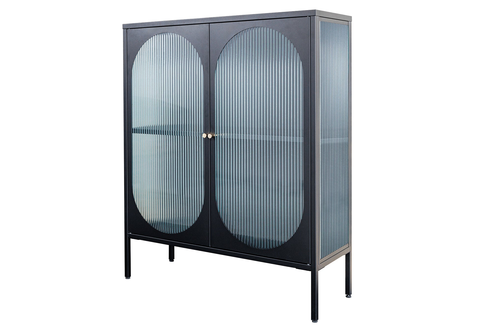 Vitrine moderne PARIS 110cm meuble buffet en verre nervuré noir doré
