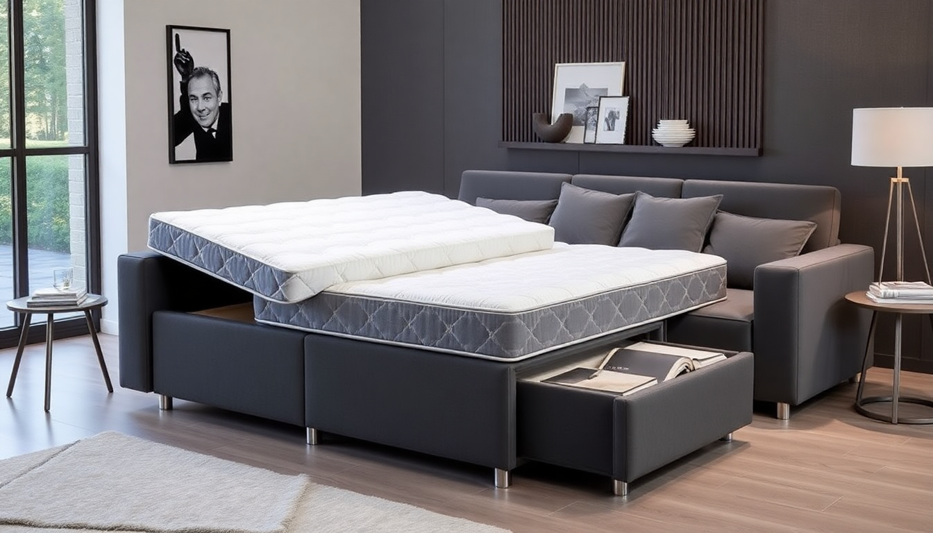 Lookbook de decoración: combinación de somieres en tejido de bucles aterciopelados y sofás reformables para un interior modular y chic