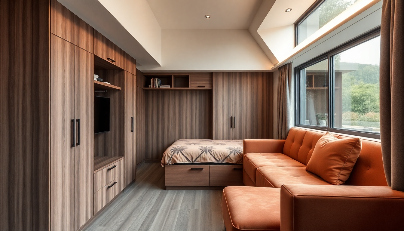 Acondicionamiento de un estudio de 30 m²: incluye somier, colchón y sofá cama de pana o terciopelo de bucle