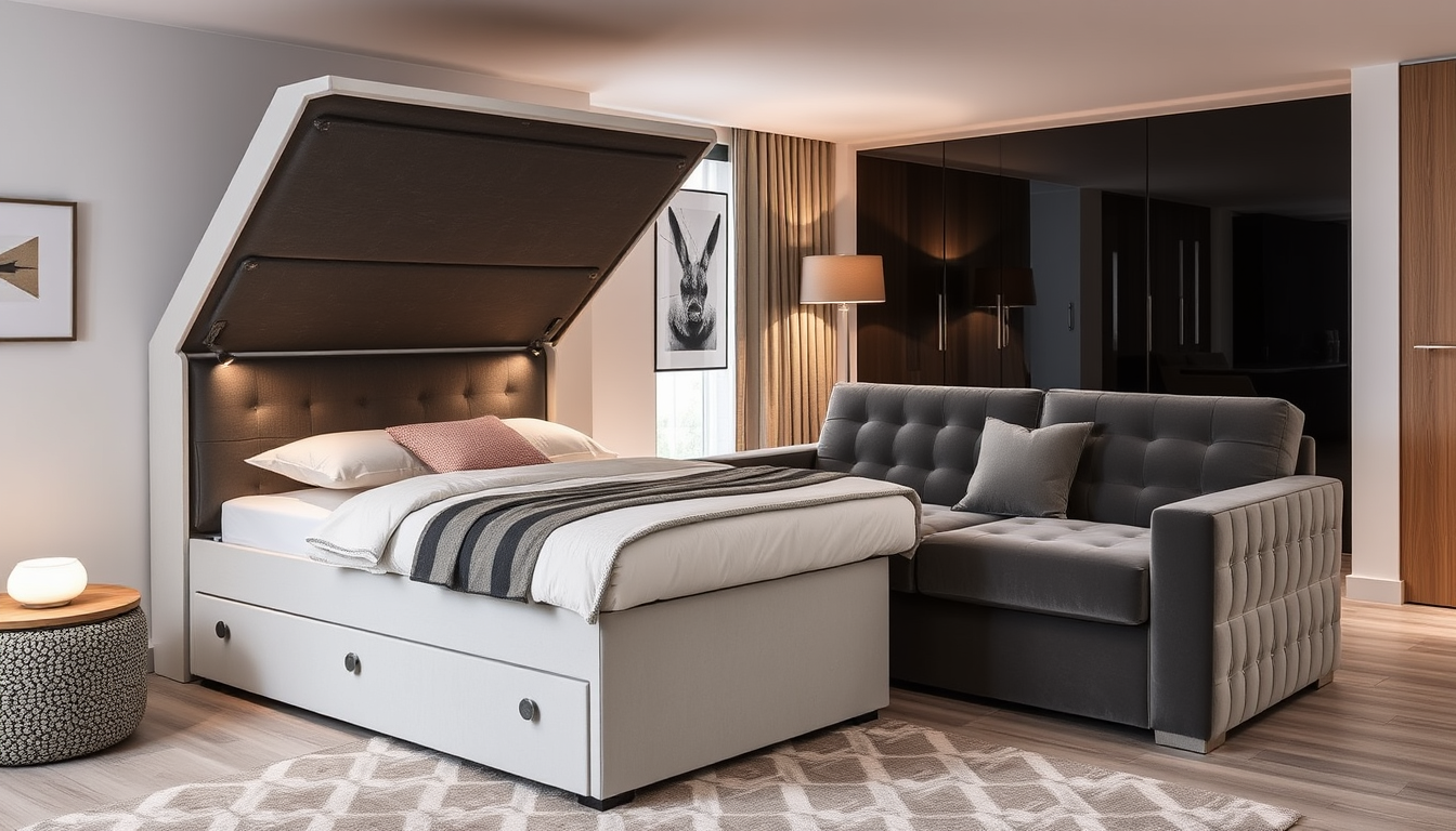 Optimiser l'espace et le style : literie coffre et canapés convertibles en velours côtelé et tissu boucle pour un intérieur Casafab tendance.