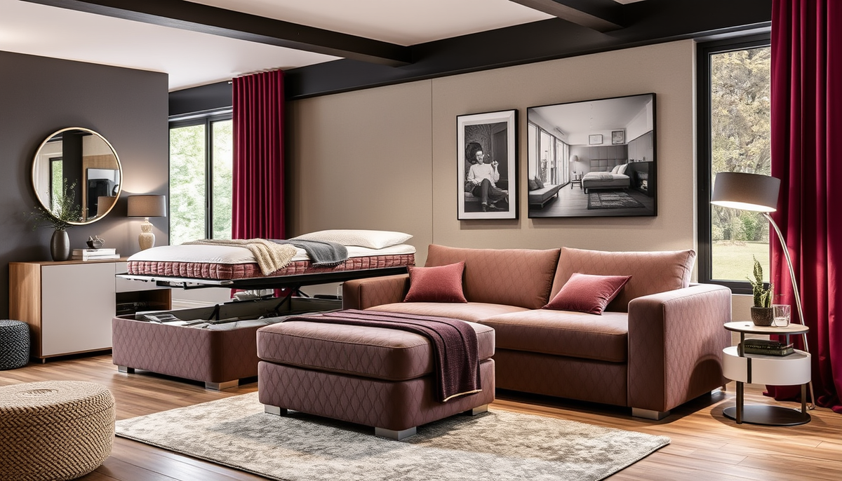 Casafab : Créez une chambre-salon fonctionnelle avec literie coffre et canapés reformables en velours côtelé et tissu boucle — conseils déco, gain de place et durabilité.