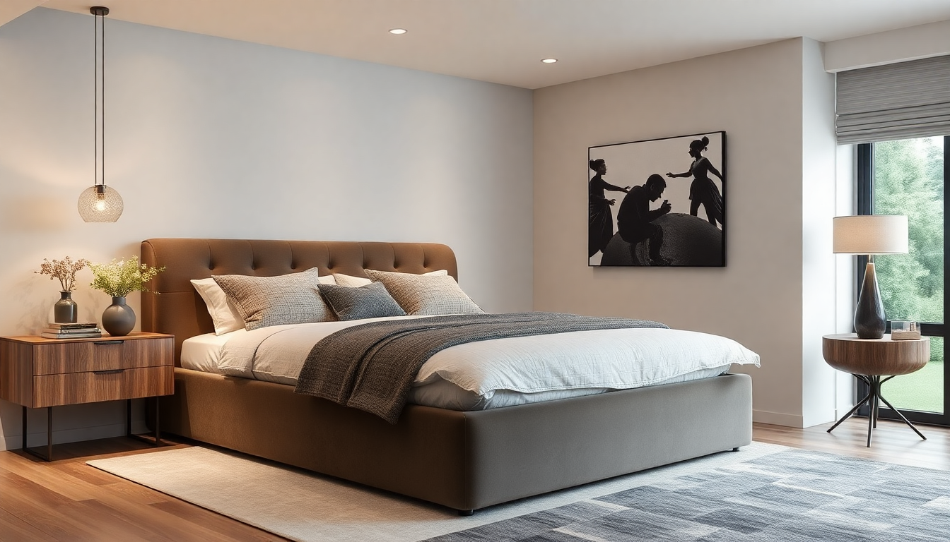 Associer literie moderne avec coffre et canapés tendance en velours côtelé ou tissu boucle pour un intérieur multifonctionnel en 2026