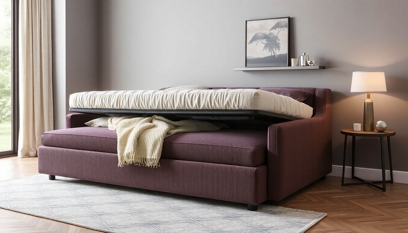 Somier con box + sofá convertible: medidas y compatibilidad para una disposición perfecta en tejido de pana o bouclé