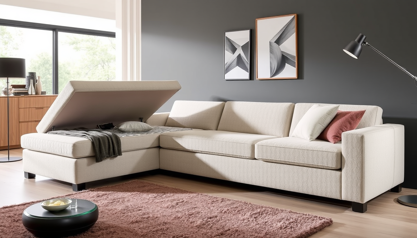 Élégance et rangement malin : literie coffre et canapés reformables en velours côtelé et tissu boucle pour un intérieur Casafab modulable