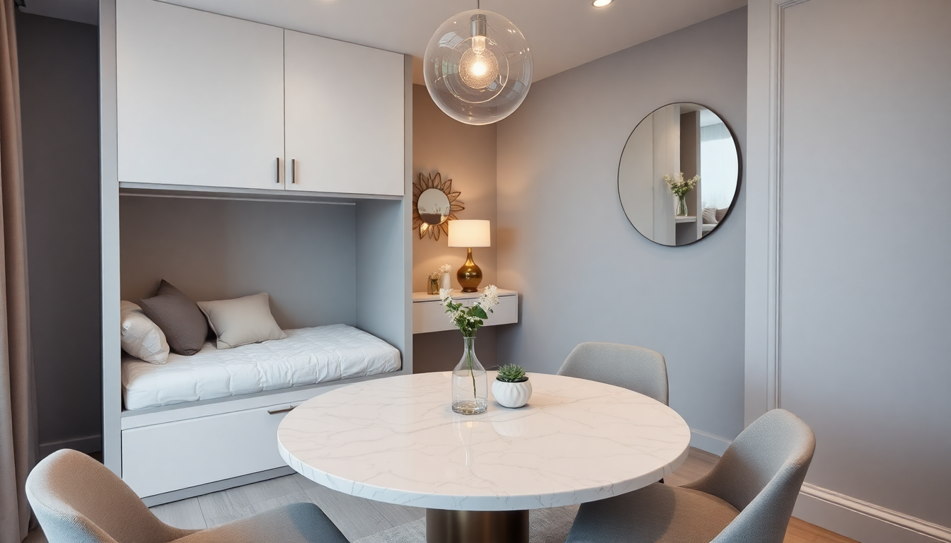 2025: Crea un interior chic con una cama arcón de 180x200 y una mesa de comedor redonda de mármol blanco para una distribución equilibrada
