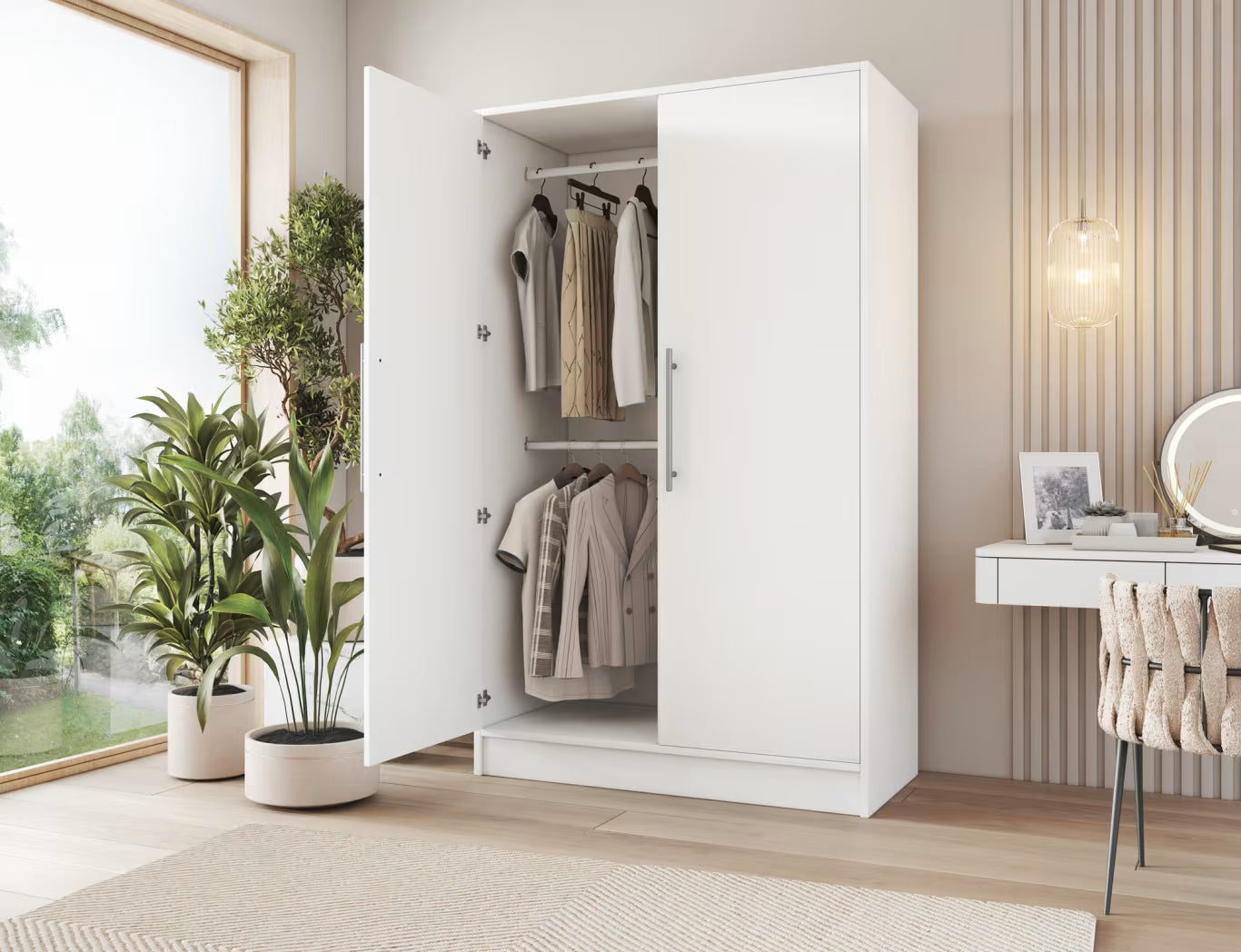 Armoire Dressing 2 Portes 120 cm – Design Moderne + Grand Rangement – Miroir Optionnel - NORVIA