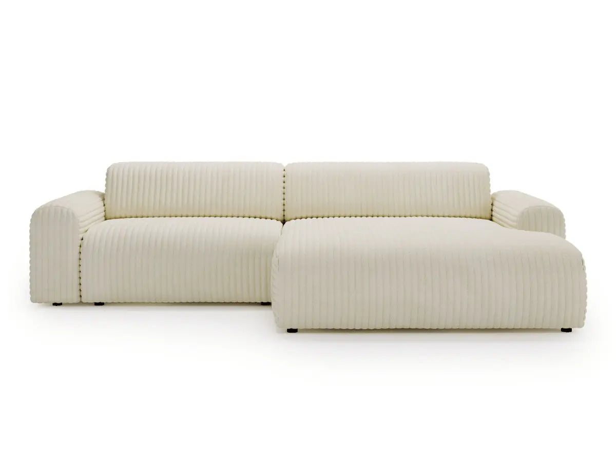 Sofá con chaise longue grande COURCHEVEL Terciopelo-acanalado-beige-Recto