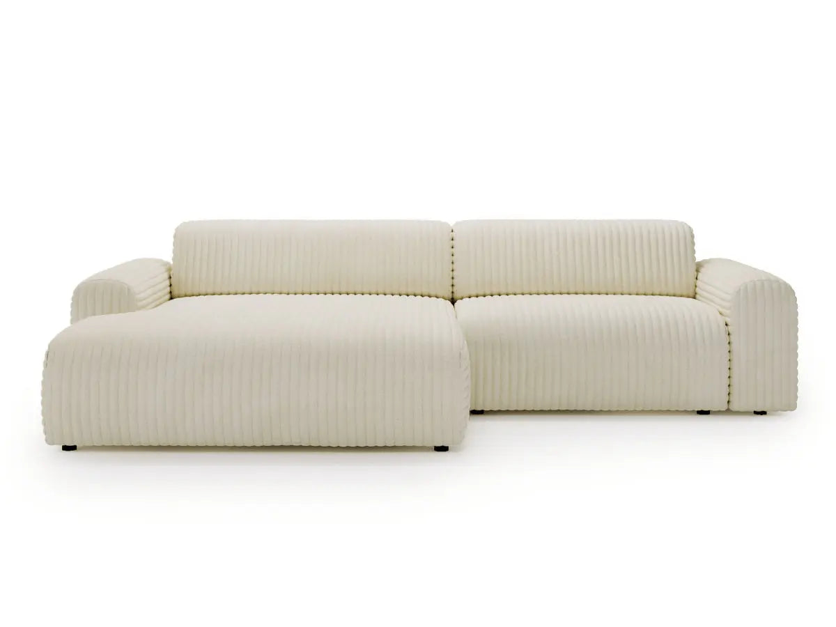 Sofá con chaise longue grande COURCHEVEL Terciopelo-acanalado-beige-Izquierda