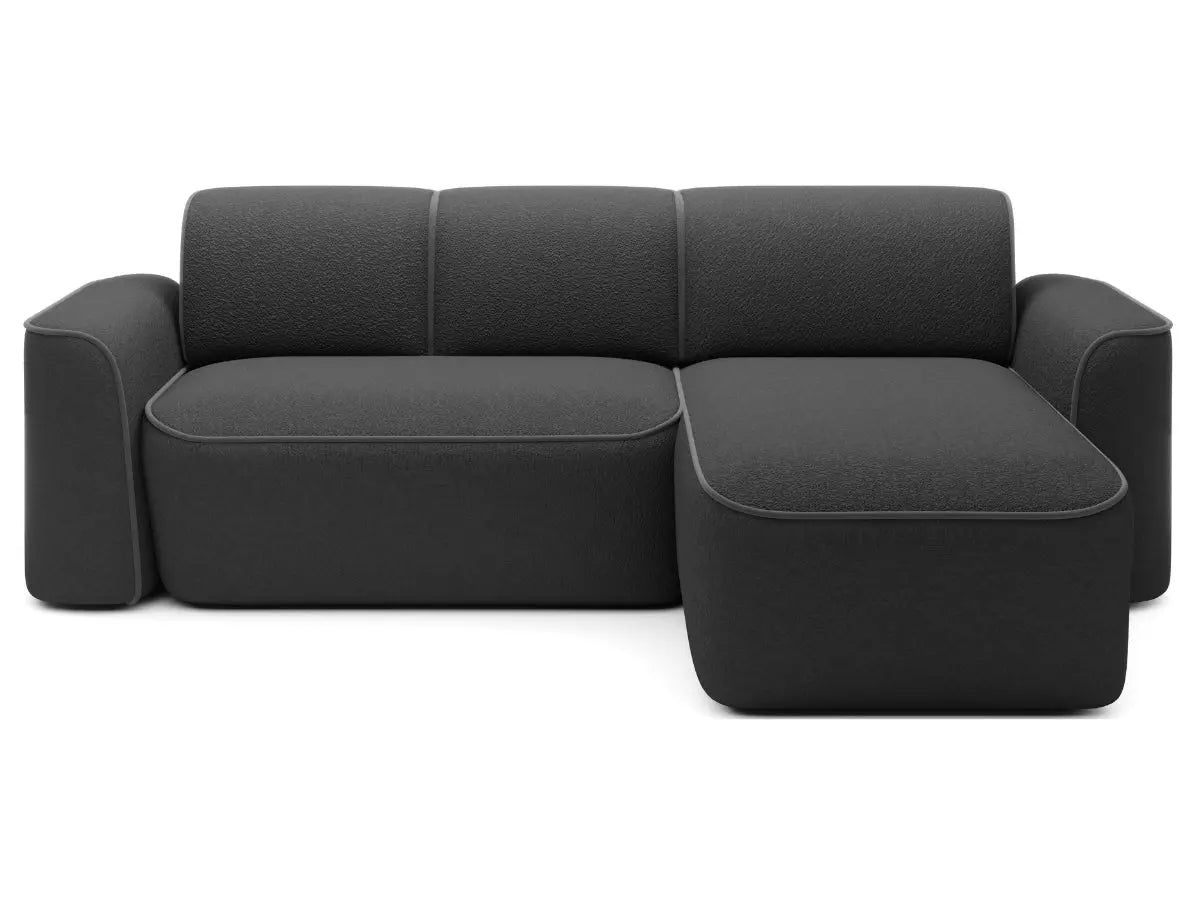 Canapé d'angle convertible électrique tissu boucle LUMIA   Tissu-boucle-noir-Droit