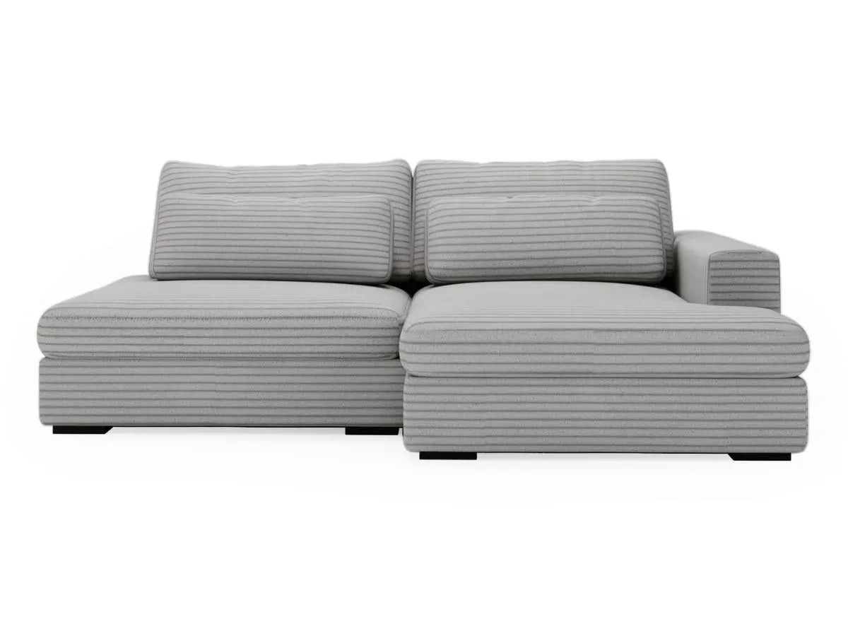 MONTPARNASSE terciopelo-acanalado-gris-claire-sofá-cama esquinero derecho con gran chaise longue