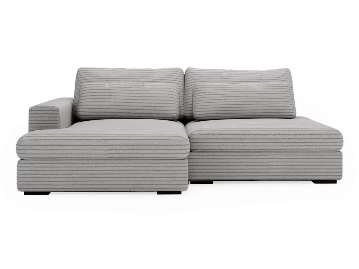 MONTPARNASSE terciopelo-acanalado-gris-claire-sofá-cama esquinero izquierdo con gran chaise longue