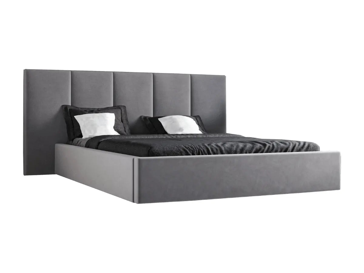 Cama arcón con cabecero XXL - HELOISE Velours-gris-180x200-cm