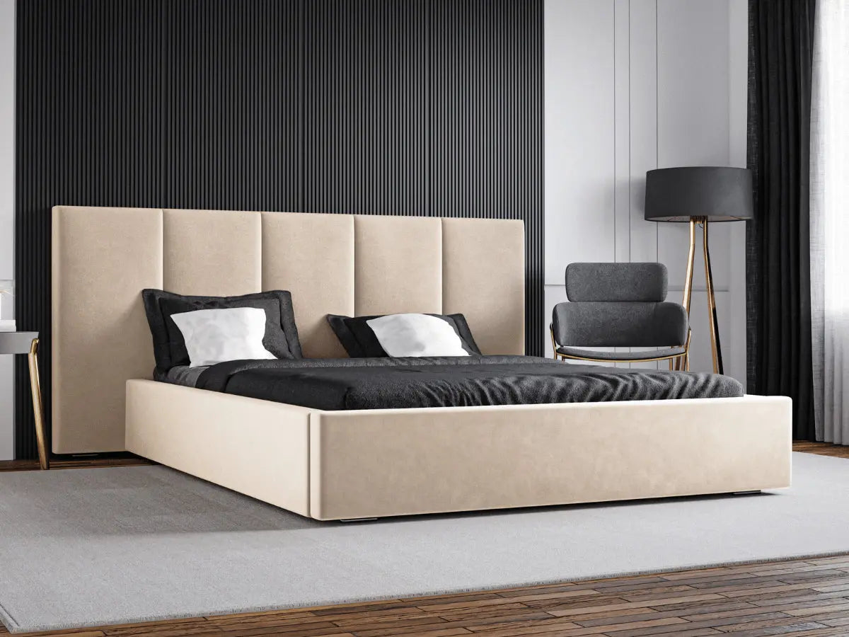 Cama arcón con cabecero XXL - HELOISE Velours-beige-180x200-cm