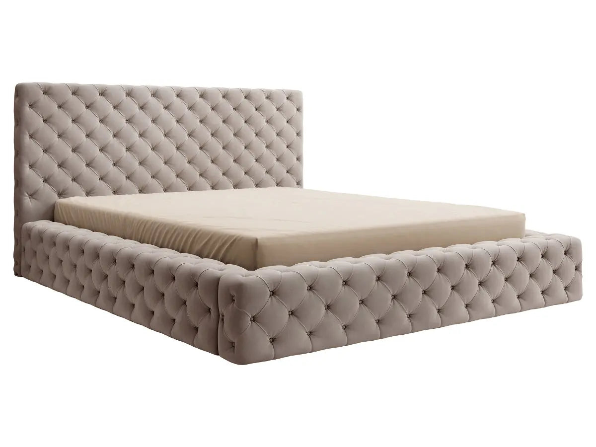 Cama arcón tapizada - MARGOT Velours-beige-180x200-cm