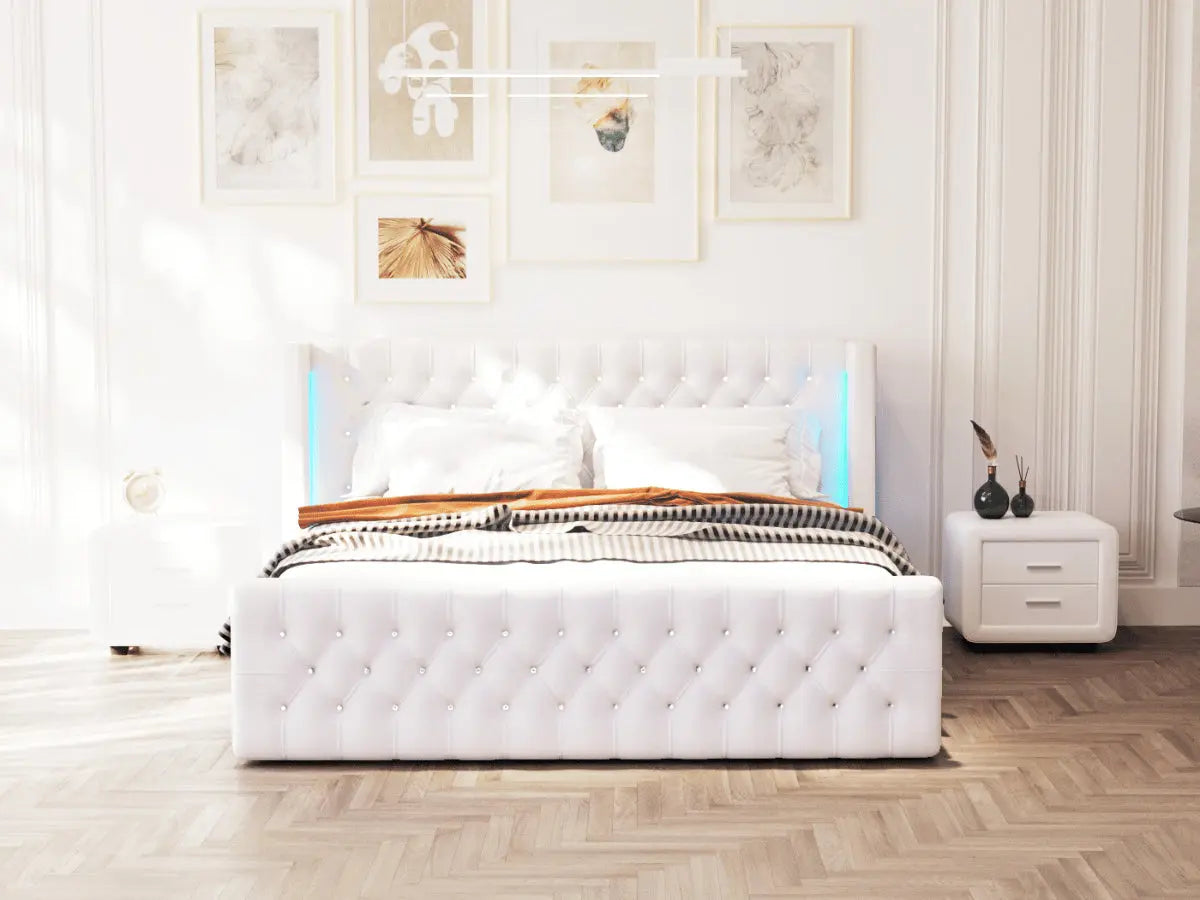 Cama arcón tapizada con LED - AMELIE  