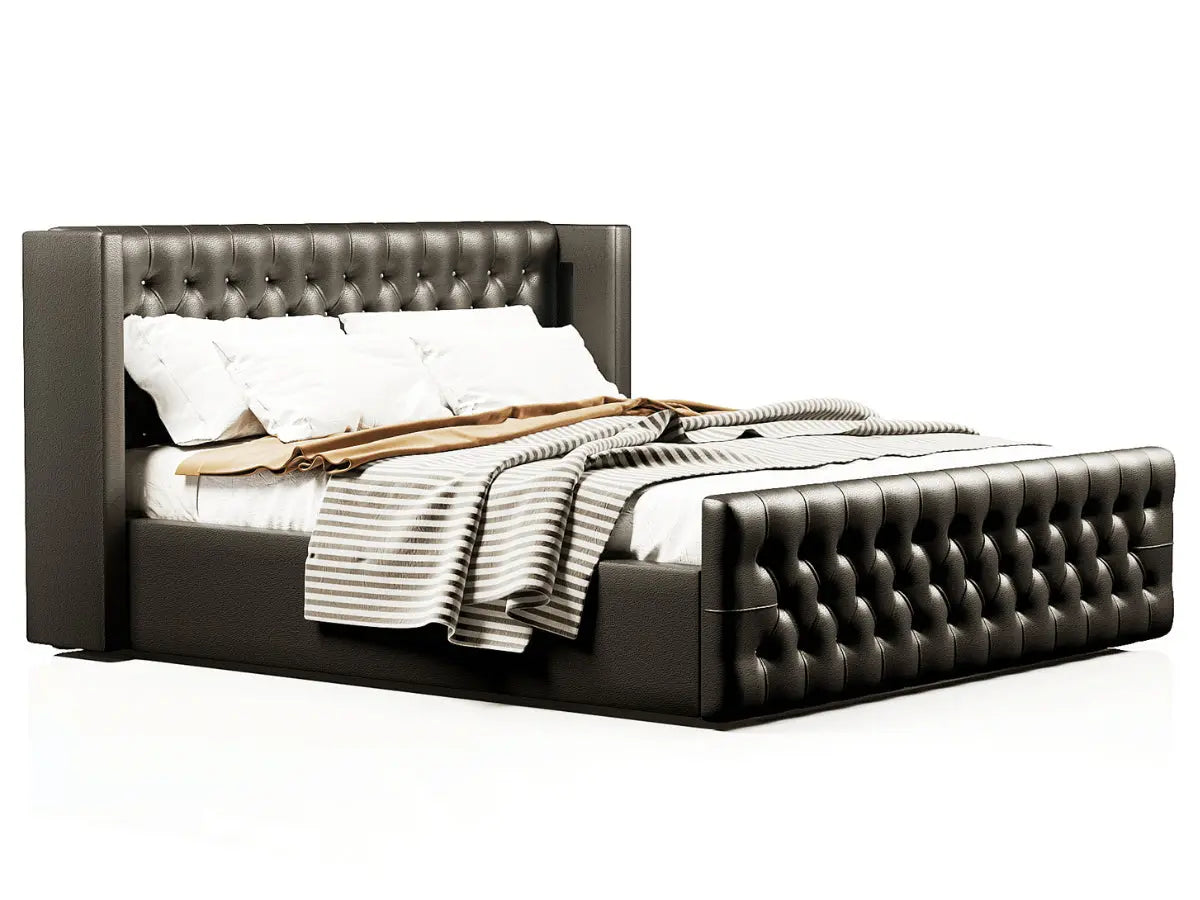 Cama cómoda capitoné con LED - AMELIE Negro-180x200-cm