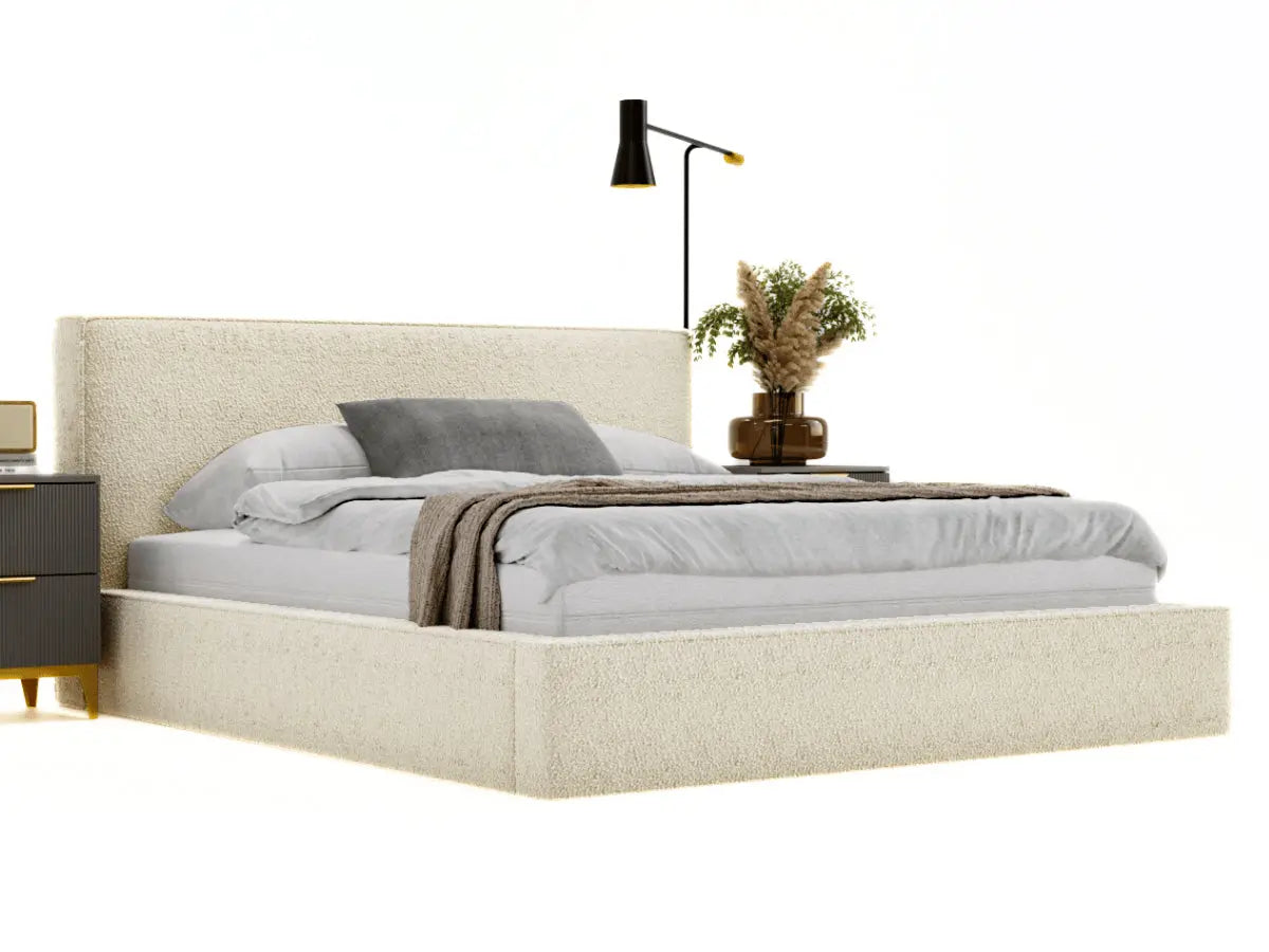 Cama arcón de diseño - JUDY Tissu-boucle-beige-180x200-cm