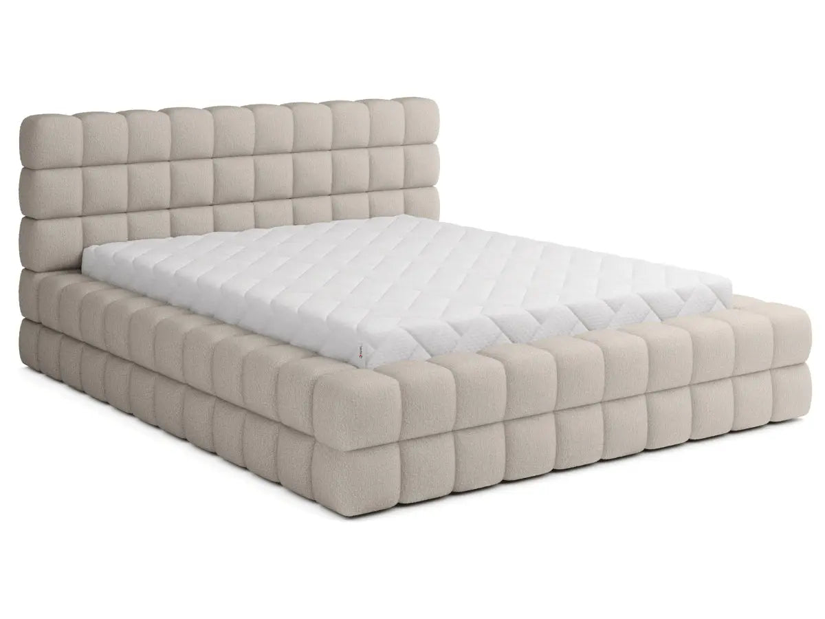 Cama arcón de diseño tapizada - CAMILLE Tissu-boucle-beige-180x200-cm