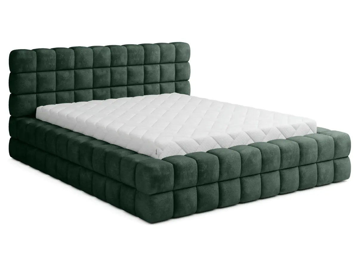 Cama arcón tapizada de diseño - CAMILLE Tissu-boucle-vert-180x200-cm