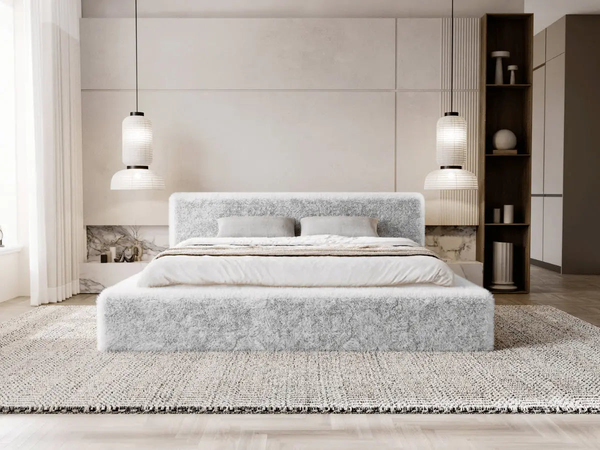 Cama cómoda con tejido de piel - LUCIE 180x200-cm-Gris claro