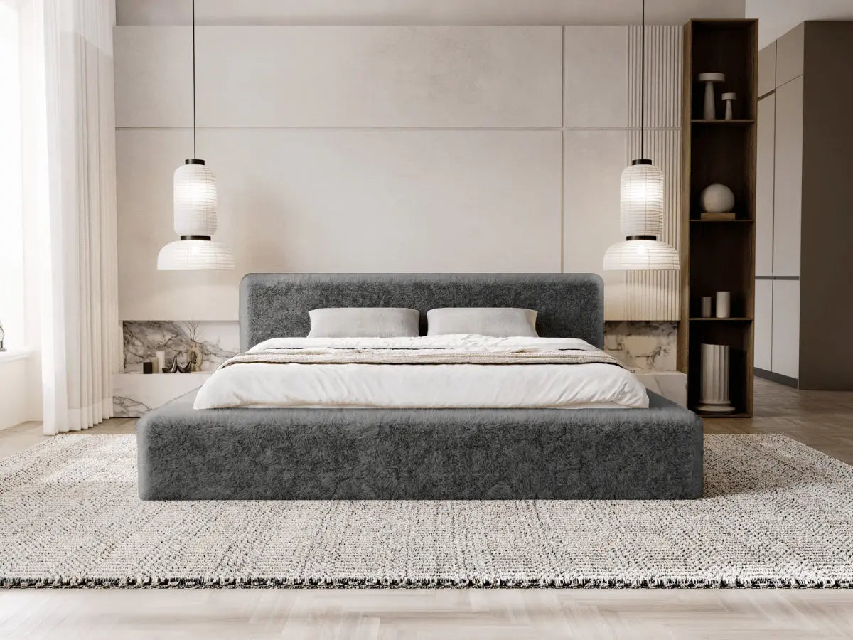 Cama cómoda con tejido de piel - LUCIE 180x200-cm-Gris oscuro