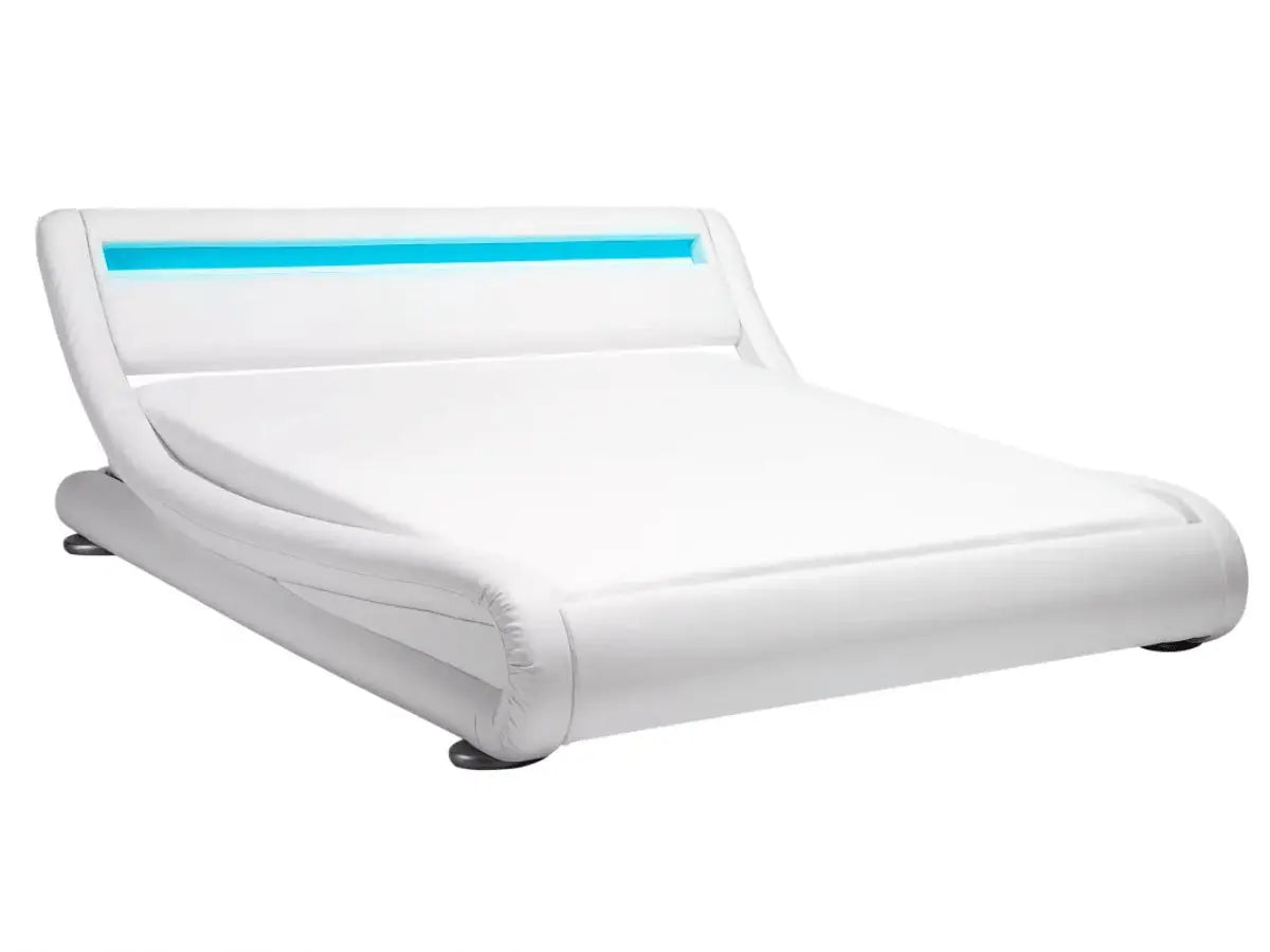 Cama de diseño con luz LED - DIANE 180x200-cm-Simili-cuir-blanc