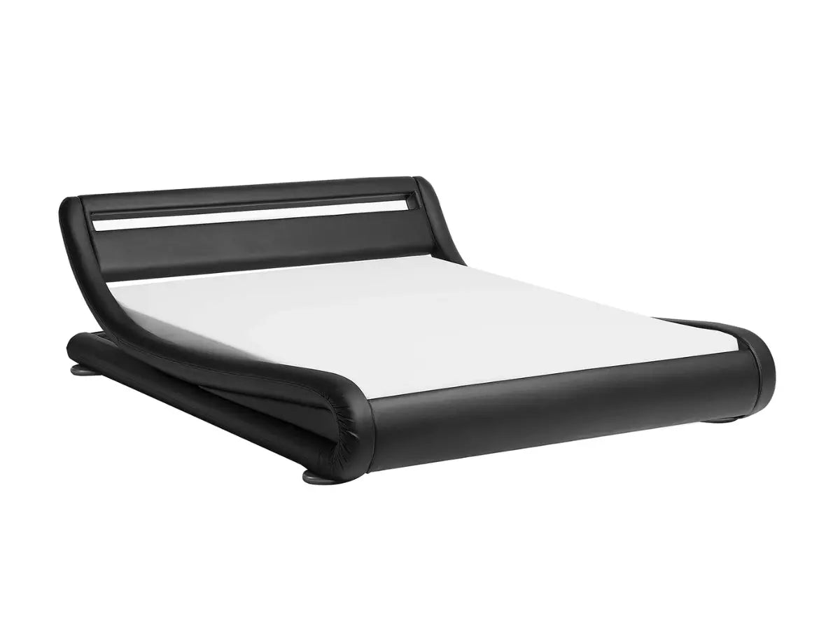 Cama de diseño con luz LED - DIANE 140x190-cm-Simili-cuir-noir