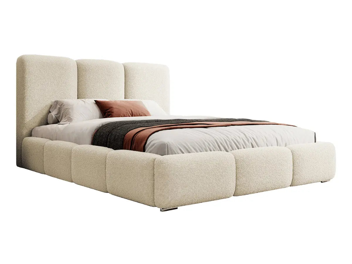 Cama tapizada con box - CARLA Tissu-boucle-beige-180x200-cm