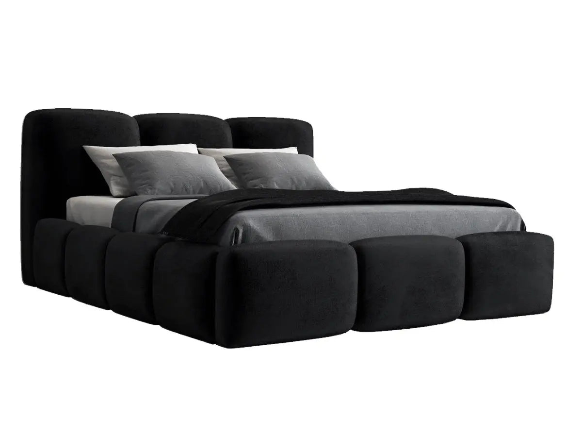 Cama tapizada con cofre - SOPHIE Noir-180x200-cm