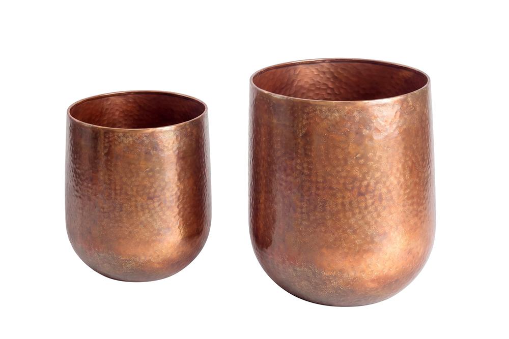2er Set Blumentopf FLOWERS L 15/20cm Metall kupfer geflammt