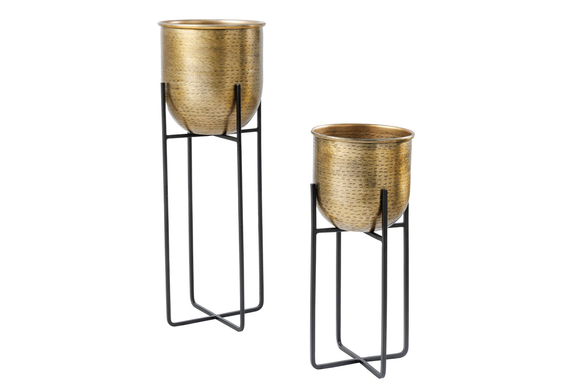 2er Set Blumentopf UNIT 70/50cm gold schwarz Metall Hammerschlag Design