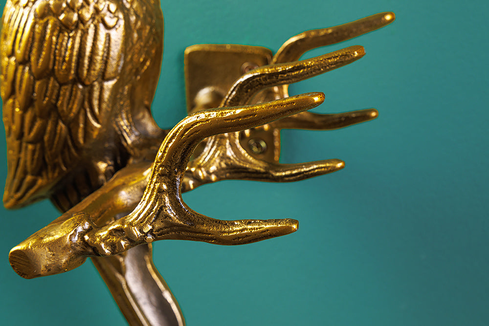2er Set Wandgarderobe WILDLIFE BIRDS 45cm gold Metall Hammerschlag Design handmade