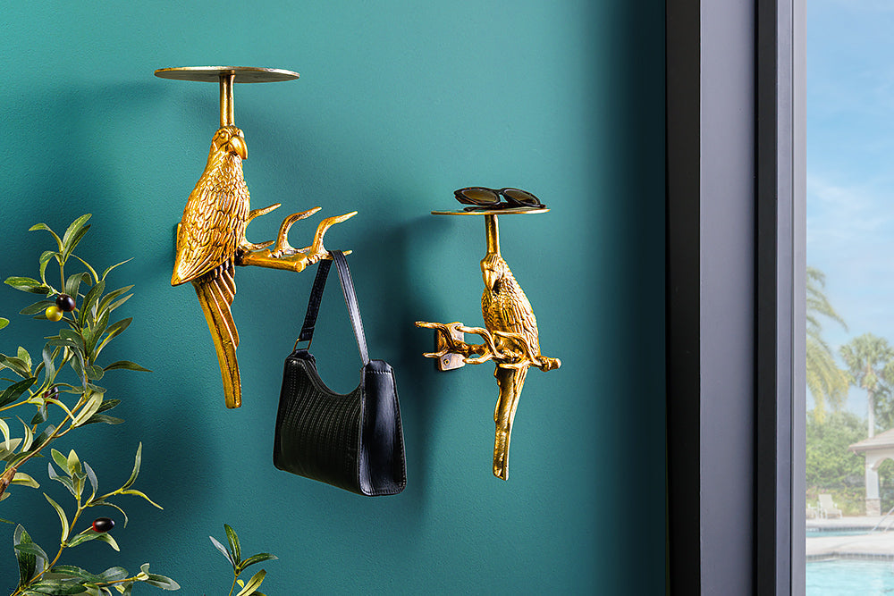 2er Set Wandgarderobe WILDLIFE BIRDS 45cm gold Metall Hammerschlag Design handmade