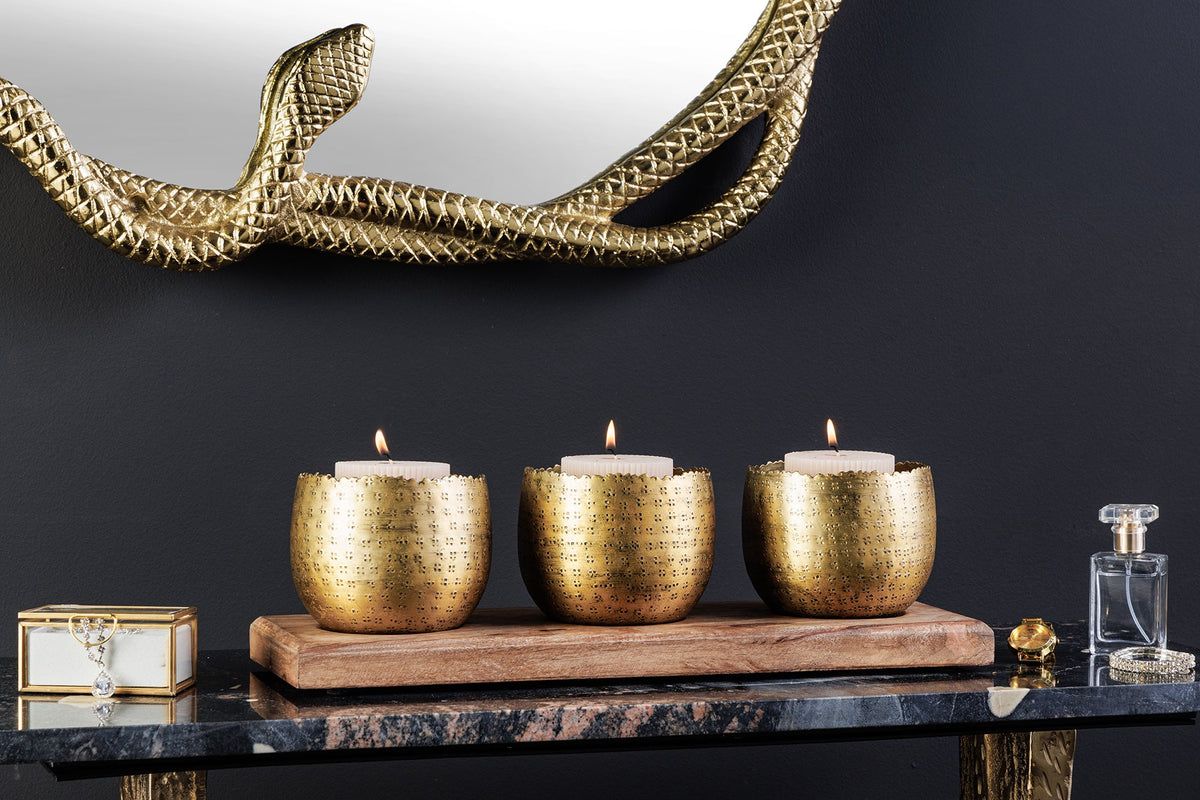 3er Set Schalen ORIENT 45cm gold mit Tablett massives Mangoholz Dekoration handmade