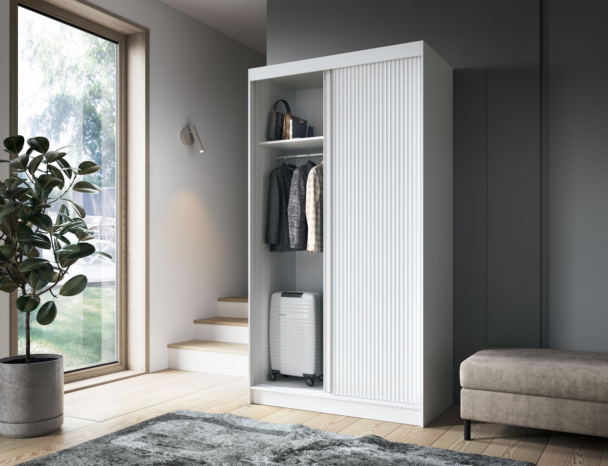 Armoire Dressing Coulissante 120 & 180 cm – Noir ou Blanc – Miroir Optionnel - RAVENTO