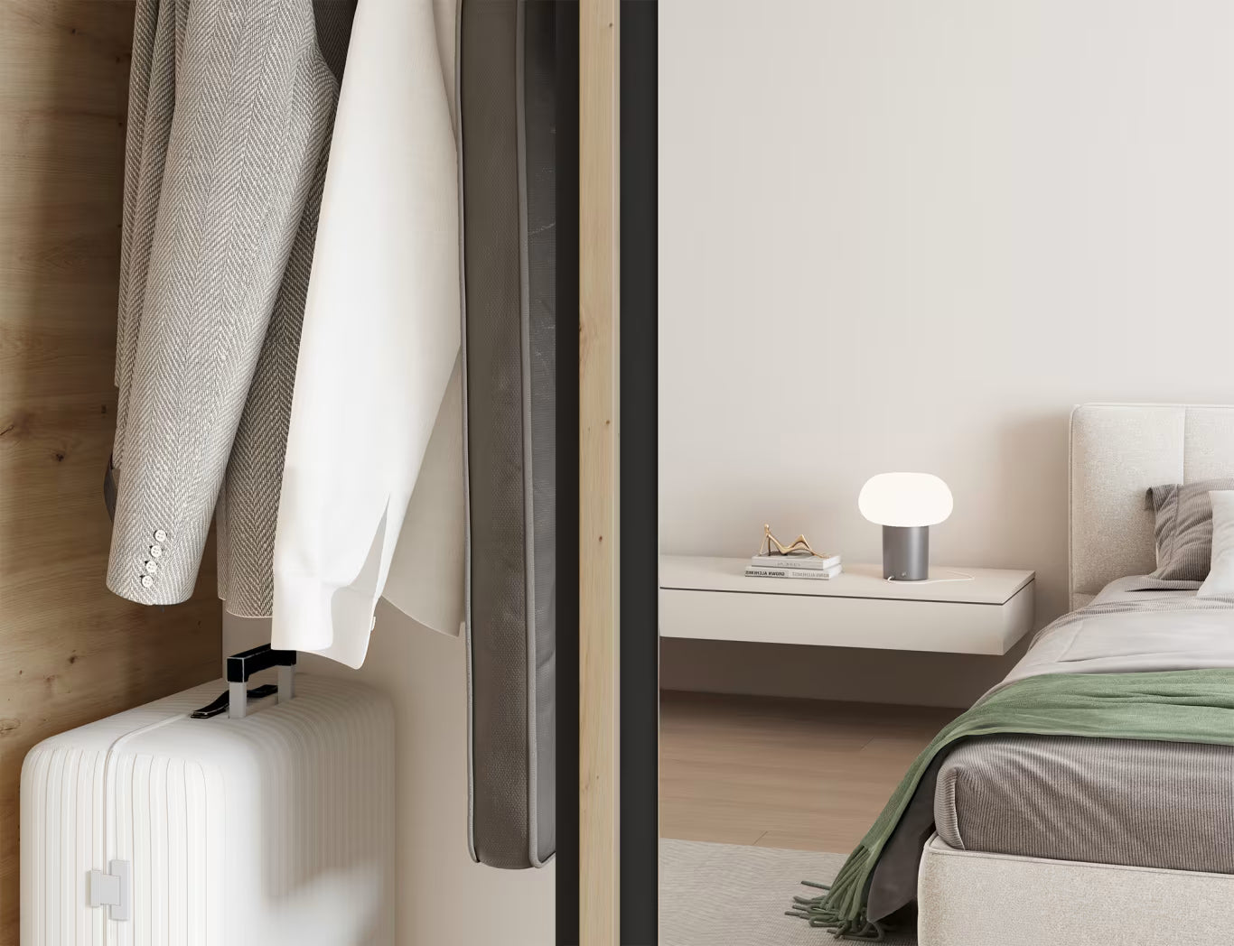 Armoire Dressing Coulissante 120 / 180 cm avec Miroir – Décor Chêne Artisan & Façades Lattes Modernes - LIGNARO