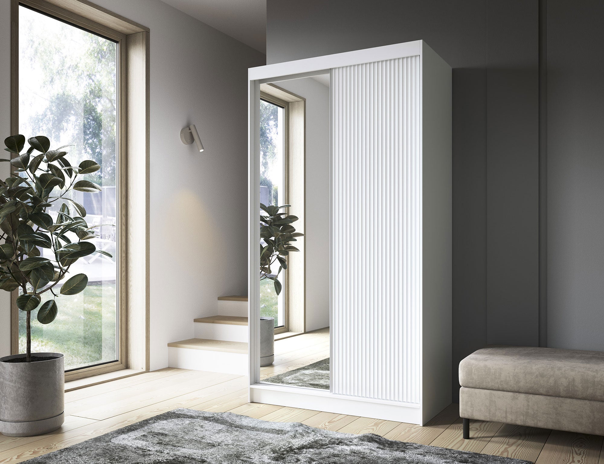 Armoire Dressing Coulissante 120 & 180 cm – Noir ou Blanc – Miroir Optionnel - RAVENTO