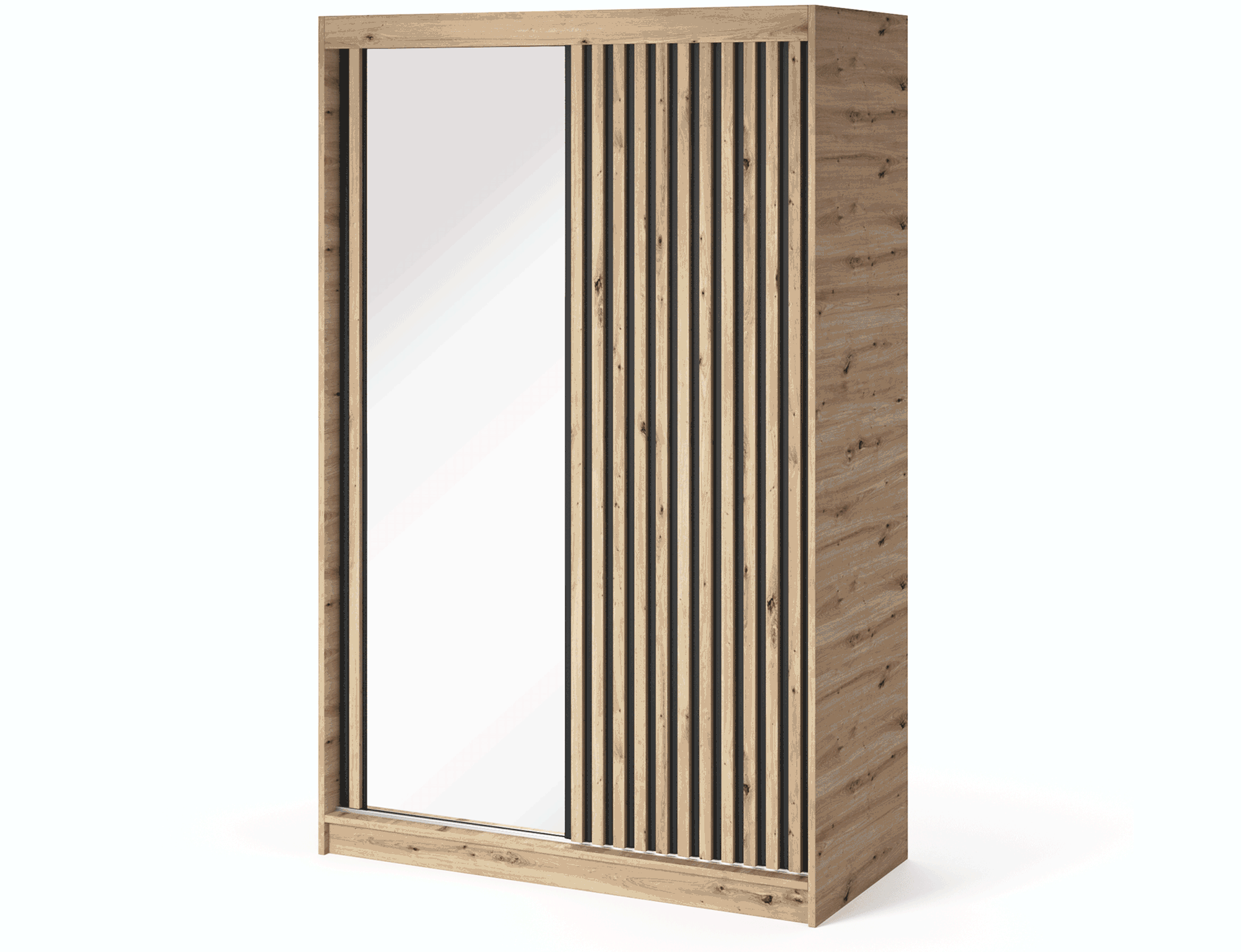 Armoire Dressing Coulissante 120 / 180 cm avec Miroir – Décor Chêne Artisan & Façades Lattes Modernes - LIGNARO
