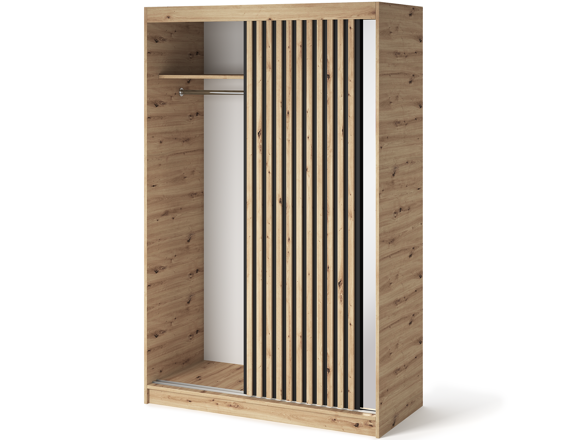 Armoire Dressing Coulissante 120 / 180 cm avec Miroir – Décor Chêne Artisan & Façades Lattes Modernes - LIGNARO
